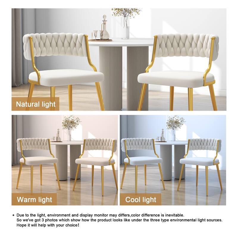 Set of 2 Velvet Dining Chair with Golden Metal Legs