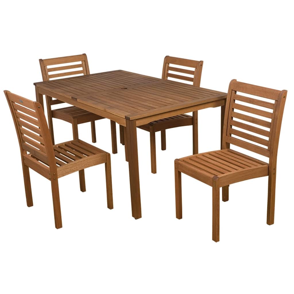 5-Piece Brown Eucalyptus Armless Rectangular Patio Dining Set 59"