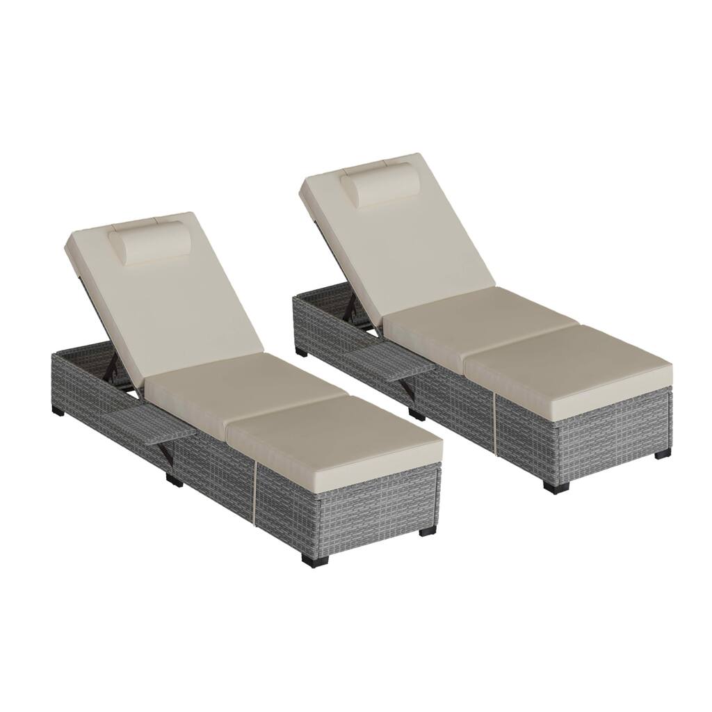 Outdoor PE Wicker Patio Chaise Pool Lounge Chairs, Patio Pool Lounge Chairs Set