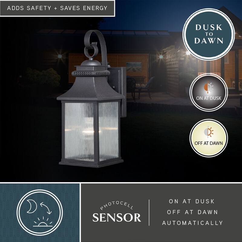 Cambridge 1-Light Dusk to Dawn Bronze Outdoor Wall Lantern - 6-in W x 16.25-in H x 7.25-in D