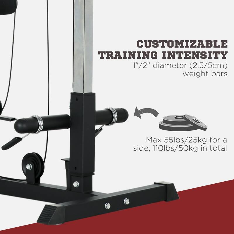 Soozier Lat Pull Down Machine Cable Station, High and Low Pulley System with Adjustable Seat and Flip-Up Footplate, for Home Gym