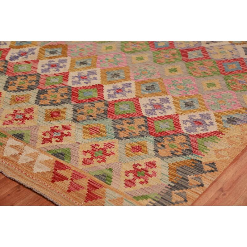 Geometric Kilim Oriental Large Rug Multi-Color Flatweave Wool Carpet - 10'3"x 15'10"
