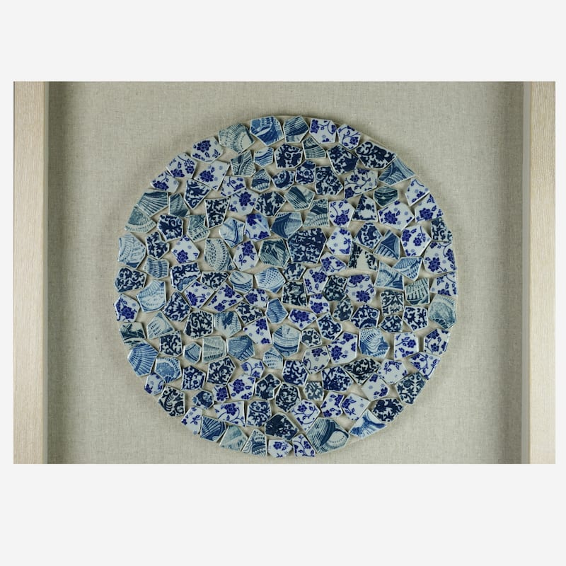 HUJI Blue Shattered Ceramic Plate Shadow Box Wall Decor