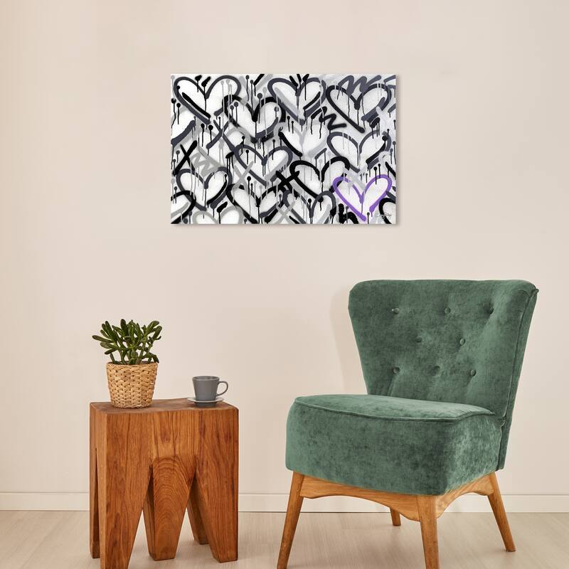 Wynwood Studio Abstract Corey Paige - Hearts Grays with Purple Accent Black and Modern & Contemporary Wall Art Canvas Print - 16 x 24