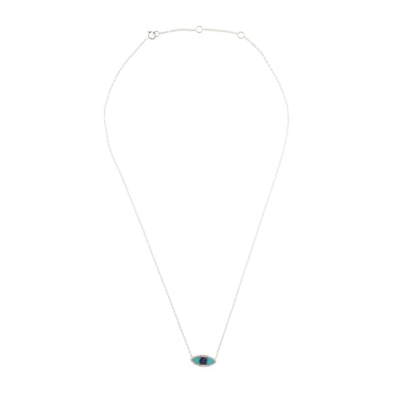 Joelle Collection Turquoise Sapphire & Diamond Evil Eye Pendant 14K Gold Eye Necklace
