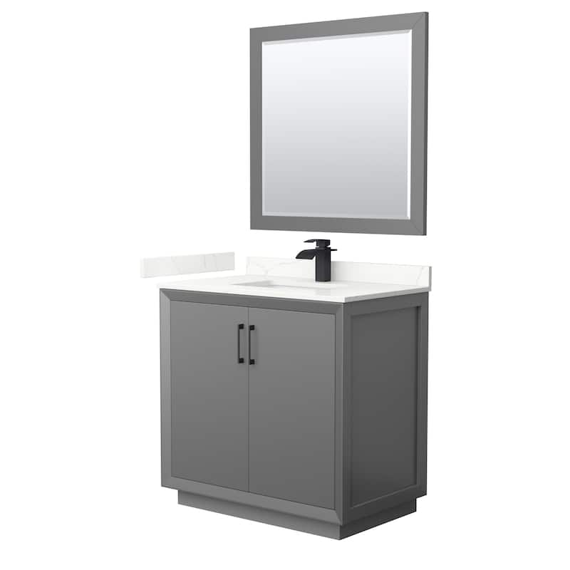 Wyndham Collection WCF414136S-QTZ-UNSM34 Strada 36" Free Standing - Dark Gray / Giotto Quartz Top / Matte Black