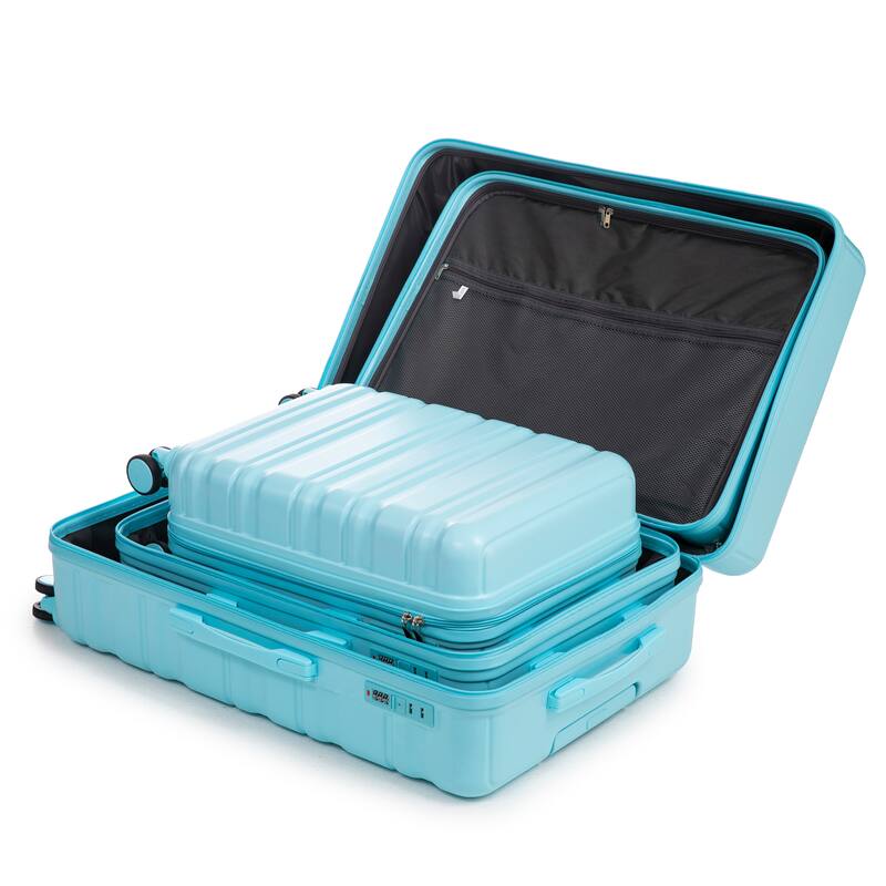 3 pcs/set in ABS Spinner Wheel Luggage, Carry on Suitcase, Matching Color, Combination Lock (Purple)