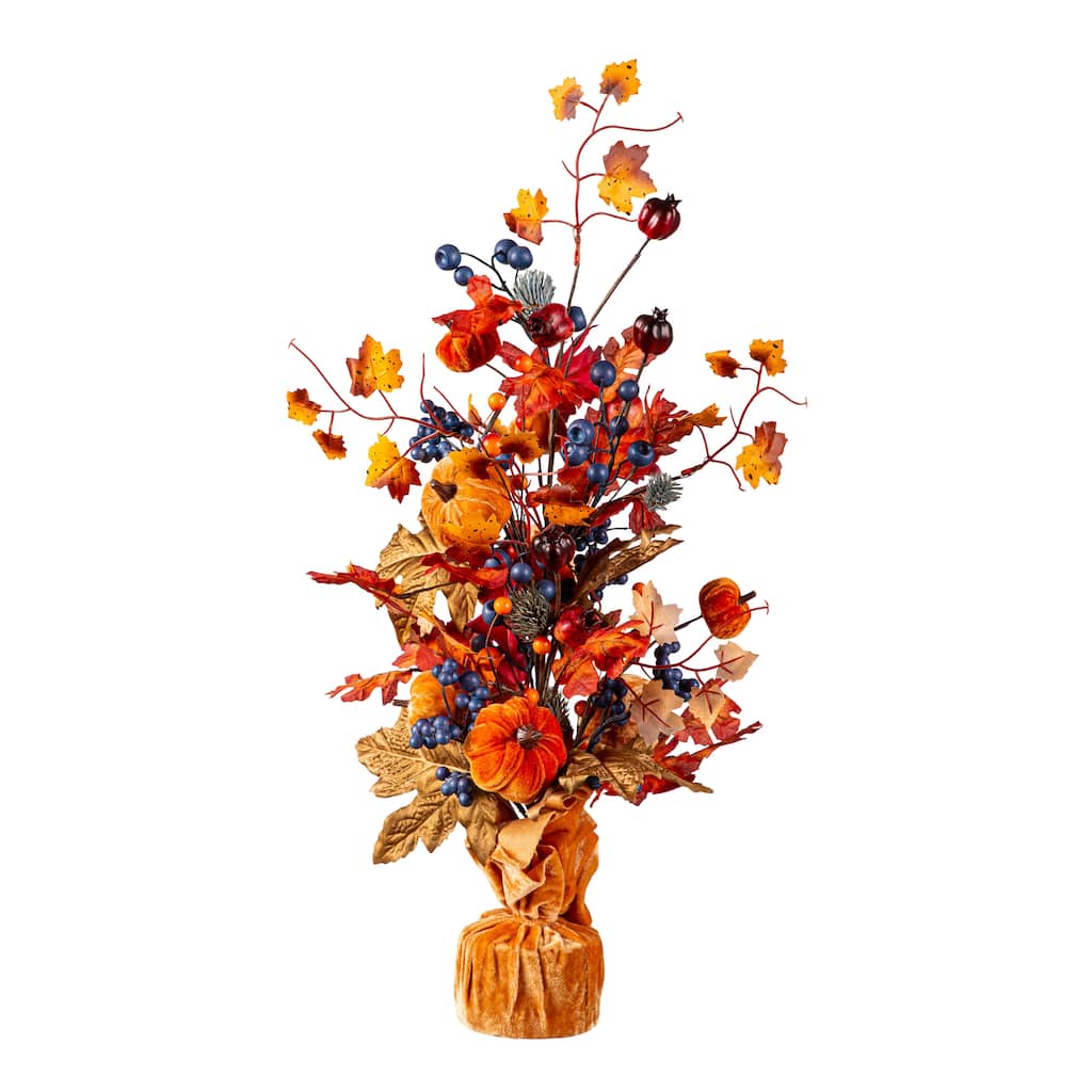 Harvest Pumpkin Table Top Decor With Velvet