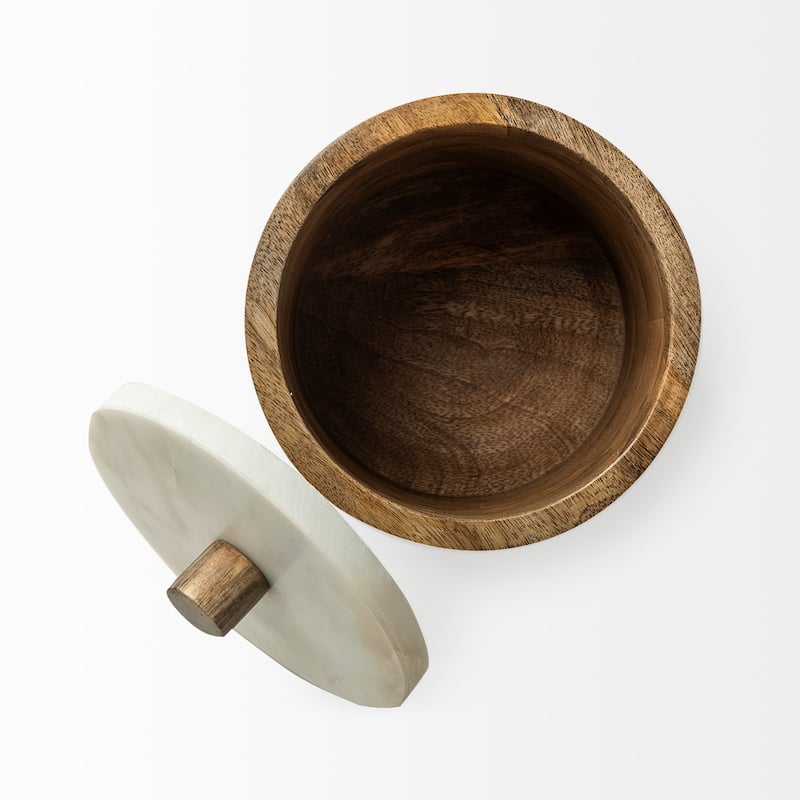 Sandook Small Brown Solid Wood w/ Ceramic Lid Storage Jar