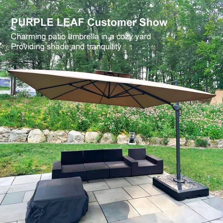 PURPLE LEAF Luxurious Design Square Patio Cantilever Umbrellas with Base UV50+ Fade Resistant