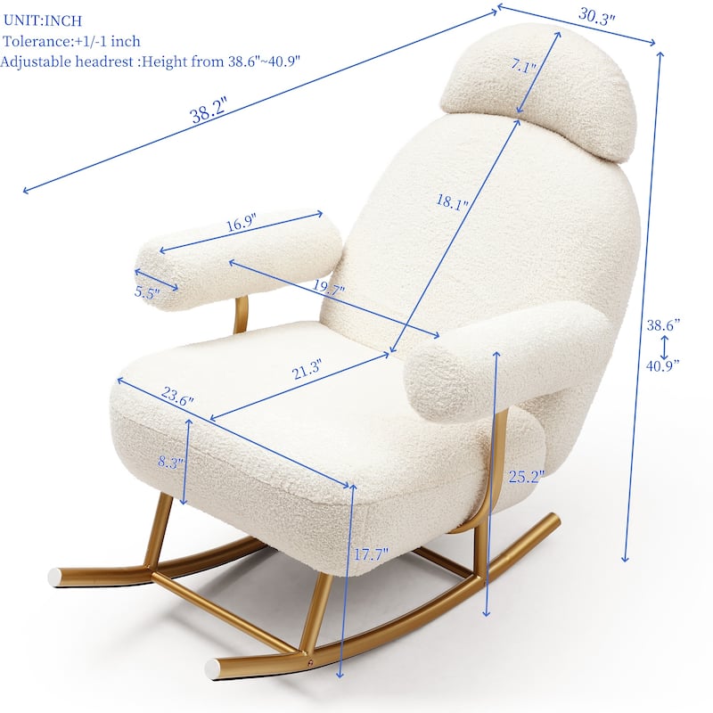Modern Sherpa Fabric Rocking Armchair with Gold Metal Frame