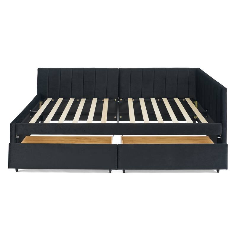 Roomfitters Full Velvet Daybed with Two Storage Drawers, Upholstered Sofa Bed Frame with Backrest and Armrests