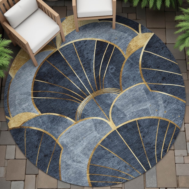 Machine Washable Indoor/Outdoor Glam Floral Chantille Rug - Navy - 8' x 8'