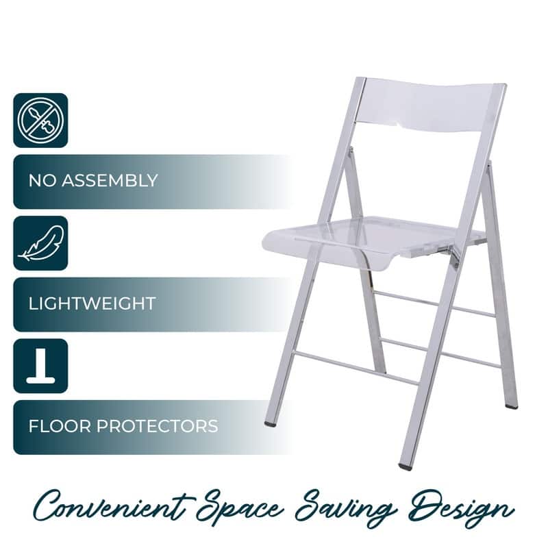 Menno Foldable Acrylic Dining Chair with Metal Frame – Modern Transparent Seat for Indoor Outdoor Kitchen Office or Events