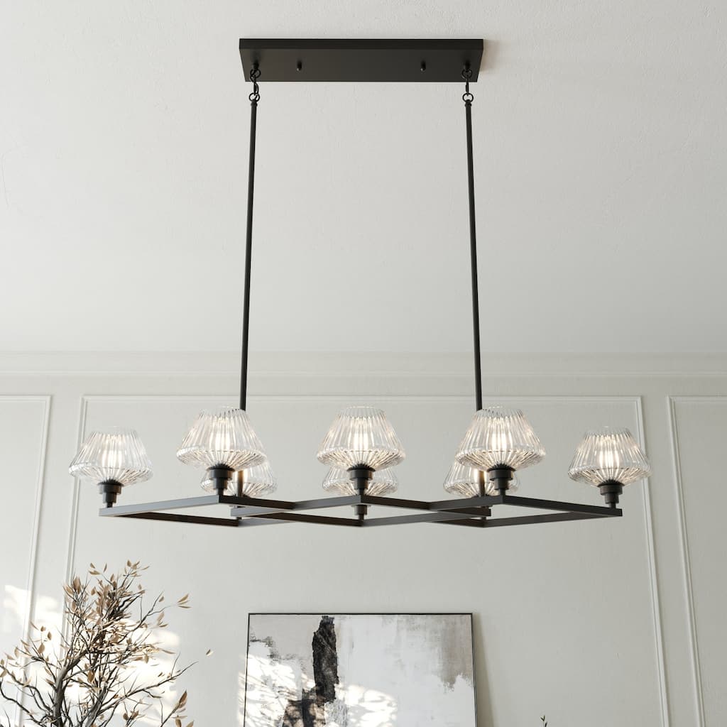 Acroma 8 - Light Steel & Glass Dimmable Chandelier