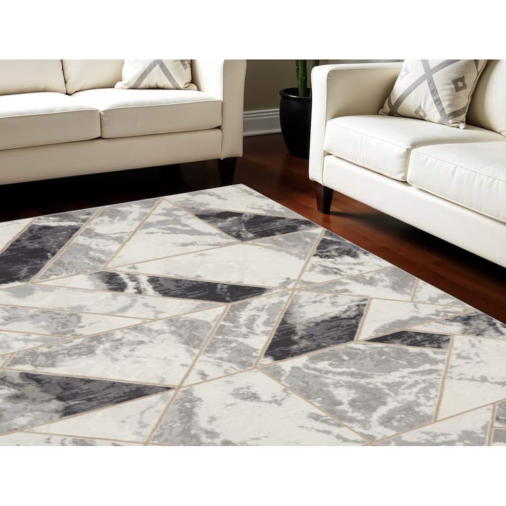 Power Loomed Abstract Modern Non Skid Low Pile Area Rug - 118' X '94' X '0.25
