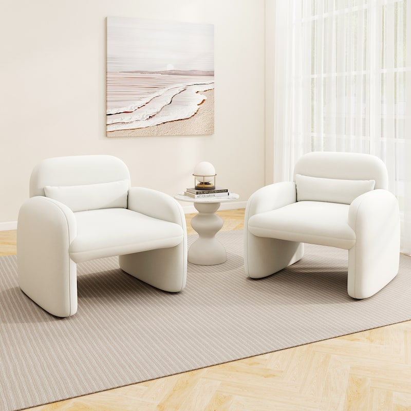 Gymax 2PCS Modern Accent Chair Sherpa Fabric Upholstered Armchair w/