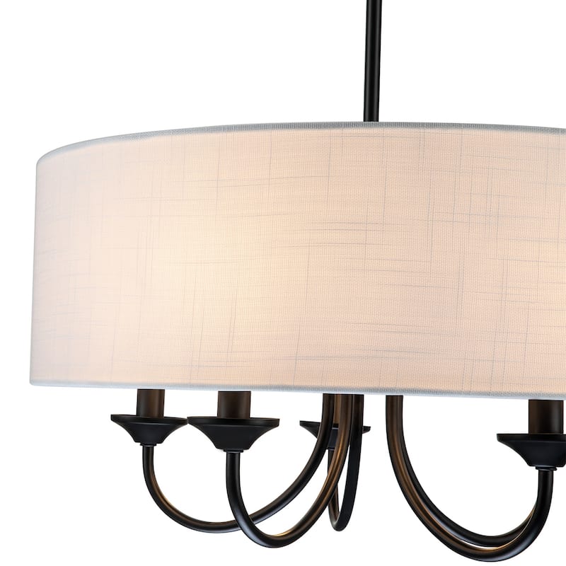 5-Light Farmhouse Modern Rustic Fabric Drum Chandelier for Living/Dining Room with White Shade - 19.69 in. W x 21.65 in. H