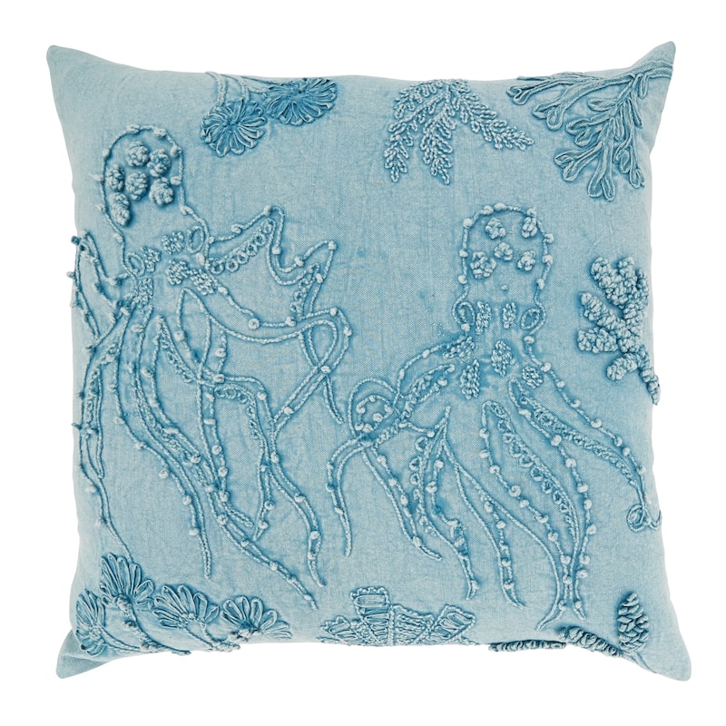 Deep Sea Dreams Stonewashed Octopus Throw Pillow - 20"x20" - Cover Only - Blue