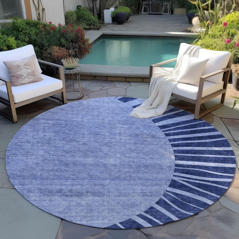 Machine Washable Indoor/ Outdoor ChantilleSunburst Modern Rug - Navy - 8' x 8'