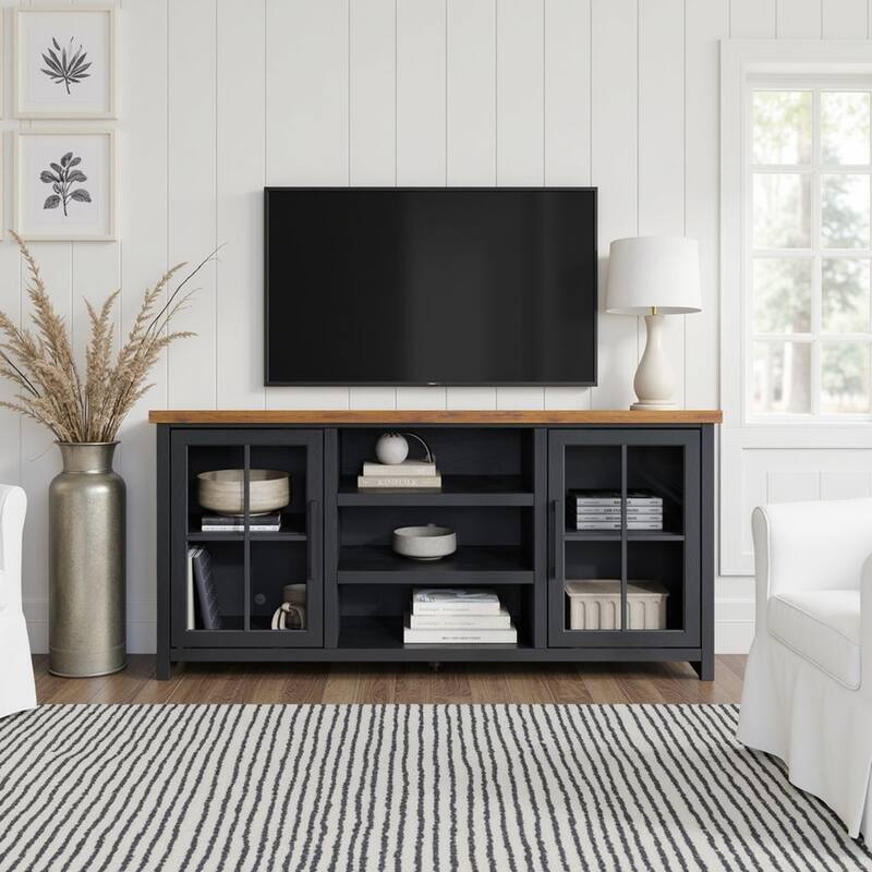 Bridgevine Home Modern Farmhouse 67 inch TV Stand Console for TVs up to 80 inches, No Assembly Required, Two-Tone Finish