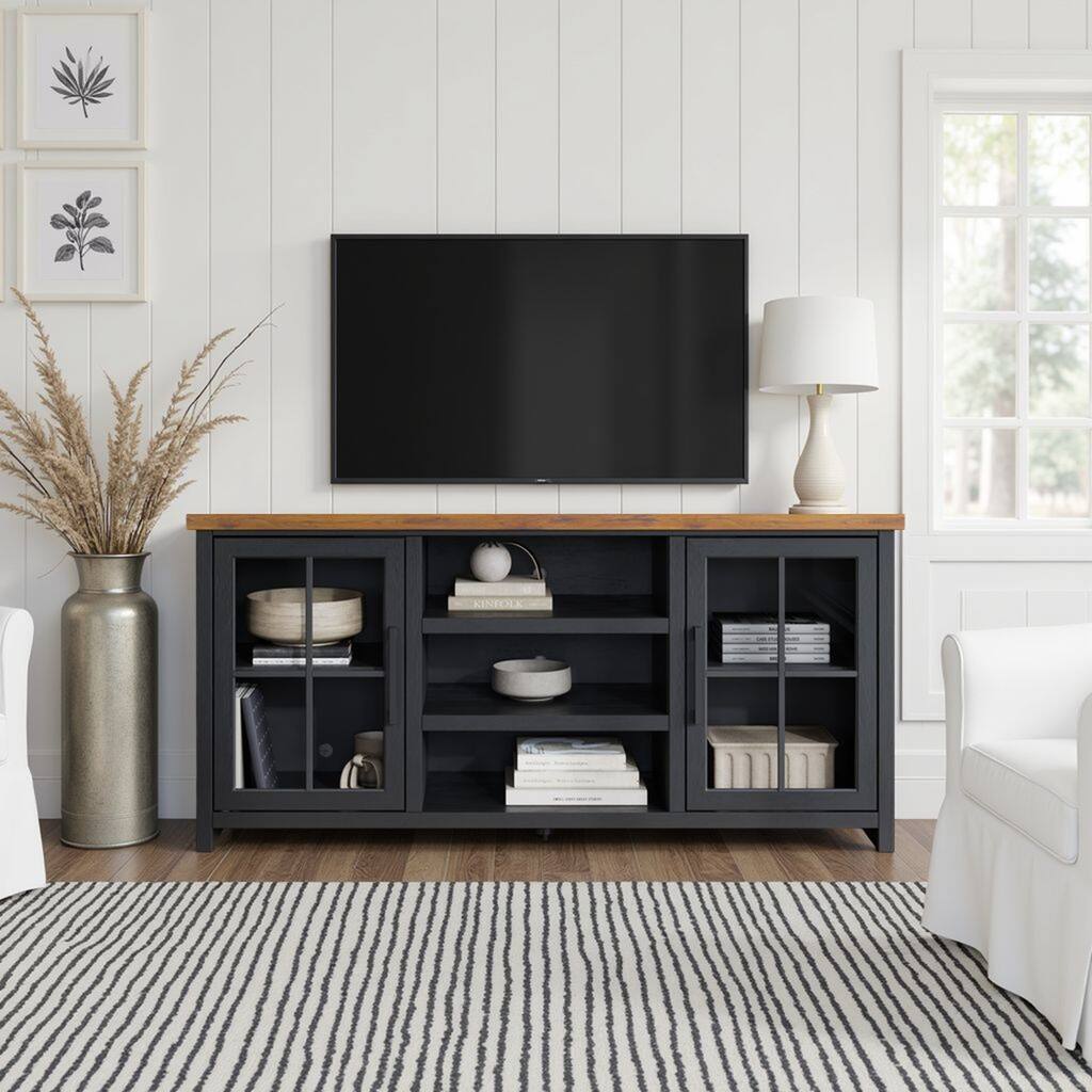 Bridgevine Home Modern Farmhouse 67 inch TV Stand Console for TVs up to 80 inches, No Assembly Required, Two-Tone Finish