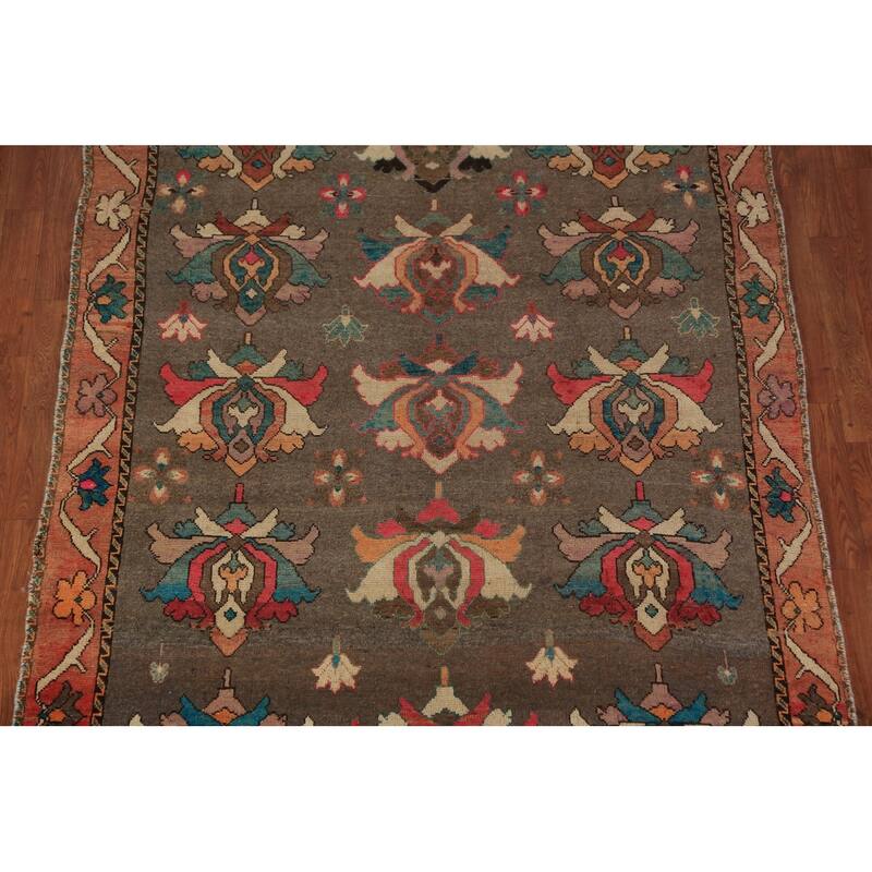 All-Over Brown Floral Gabbeh Persian Area Rug Hand-Knotted Wool Carpet - 5'2"x 9'0"
