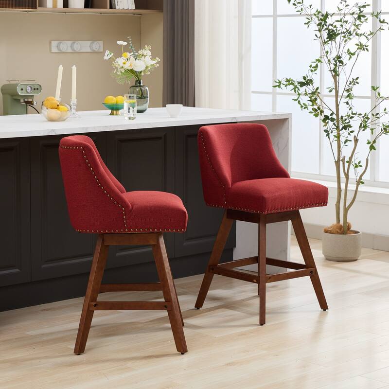GDF Studio - Meryn Upholstered 26-Inch Counter Height Swivel Bar Stools with Curved Back (Set of 2)