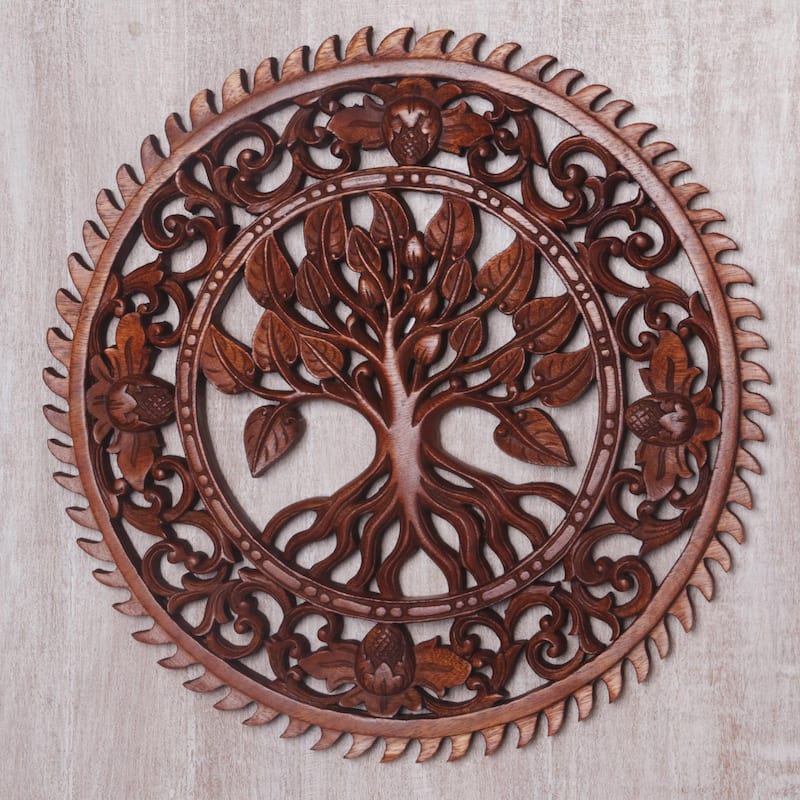 Novica Handmade Tranquility Tree Wood Relief Panel