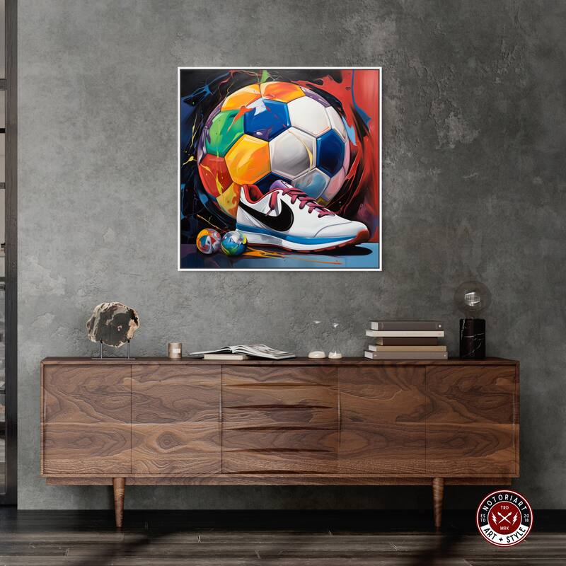 Notoriart Colorful Soccer Sneaker Splash Ii Framed Soccer 1 Piece Canvas Wall Art