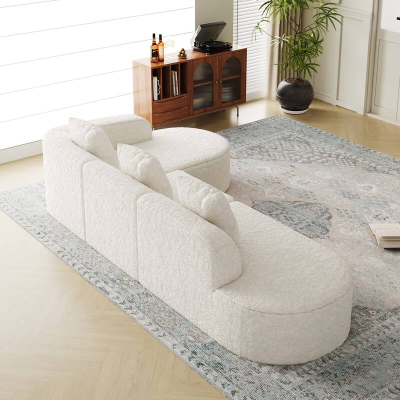 Curved Modular Sofa with Chaise Lounge, Full Compression Upholstered Boneless Sofa, Corner 3 Seater Sofa with 3 Pillows