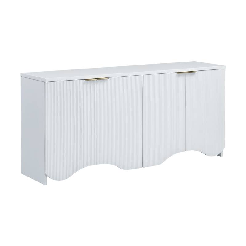 Vertical Stripes & Wavy Storage Cabinet, Sideboard Buffet Cabinet Console Table with 4 Doors and Adjustable Shelving