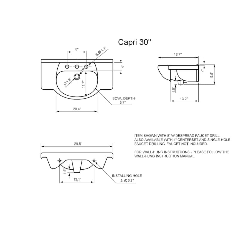 Capri 30" Wall-Hung Ceramic Top in White
