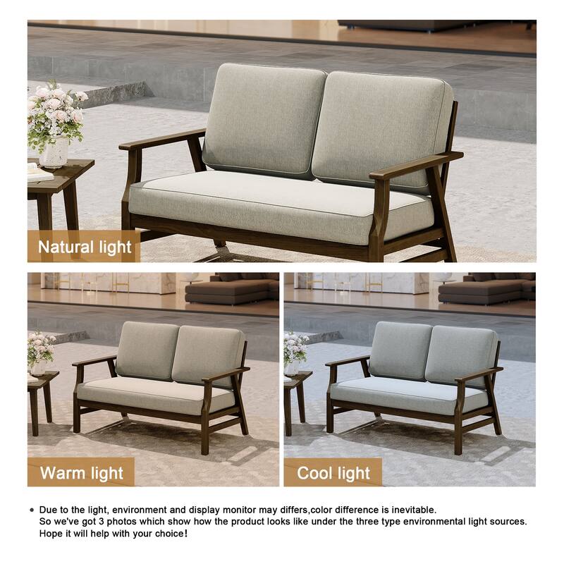 Modern Wood Cushioned 5-Piece Outdoor Patio Conversation Set