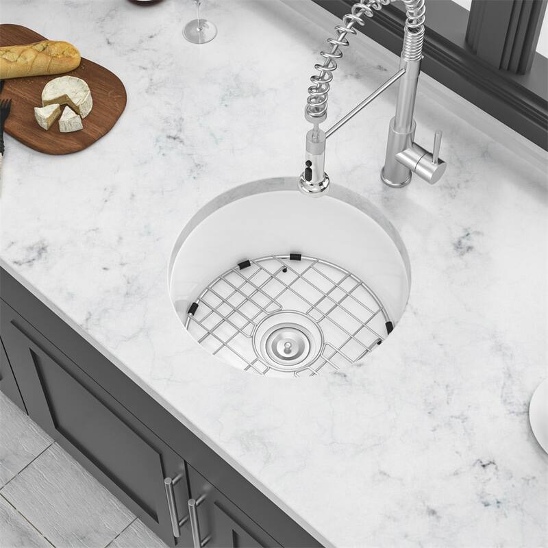 18" Dual Mounted Single Bowl Ceramic Circular Kitchen Sink with Grid