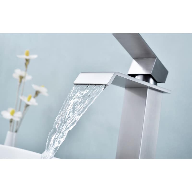 Single Handle Waterfall Bathroom Sink Faucet with Adjustable Water Flow and Temperature, Corrosion and Rust Resistant - Off-White