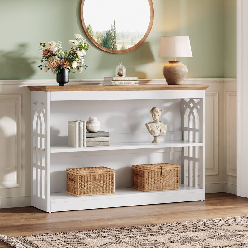 41 Inch Modern Console Table for Entryway, White Sofa Table with 3-Tier Storage - 11.81" D x 41.34" W x 31.5" H