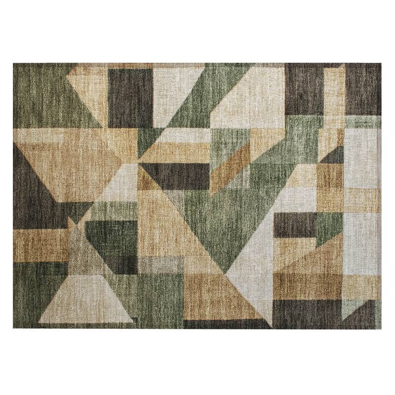 Machine Washable Indoor/ Outdoor Modern Geo Chantille Rug