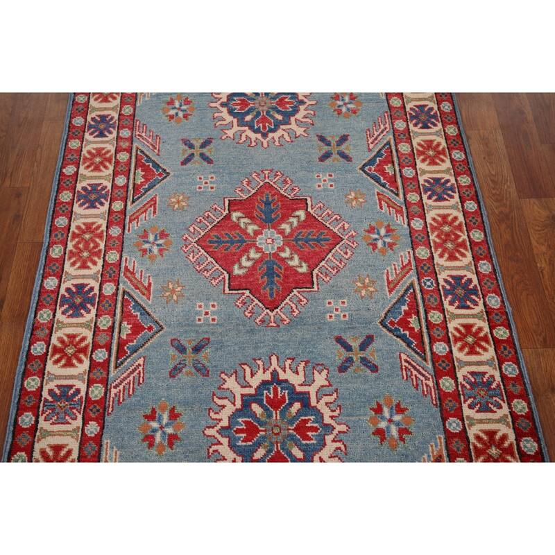 Blue Kazak Oriental Accent Rug Handmade Wool Carpet - 3'3" x 4'9"