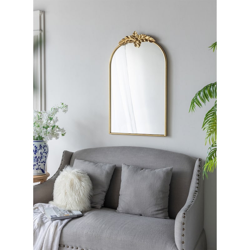 Arched Wall Mirror with Gold Metal Frame