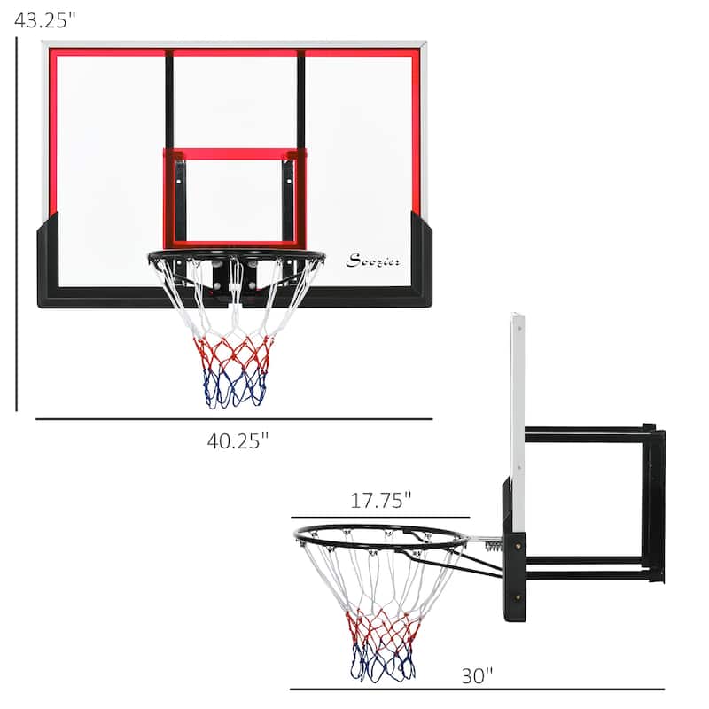 Soozier Wall Mounted Basketball Hoop, Basketball Goal with 43" x 30" Shatter Proof Backboard