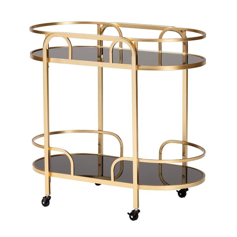 Leighton Contemporary Glam and Luxe Gold Metal and Tempered Glass 2-Tier Wine Cart - Gold