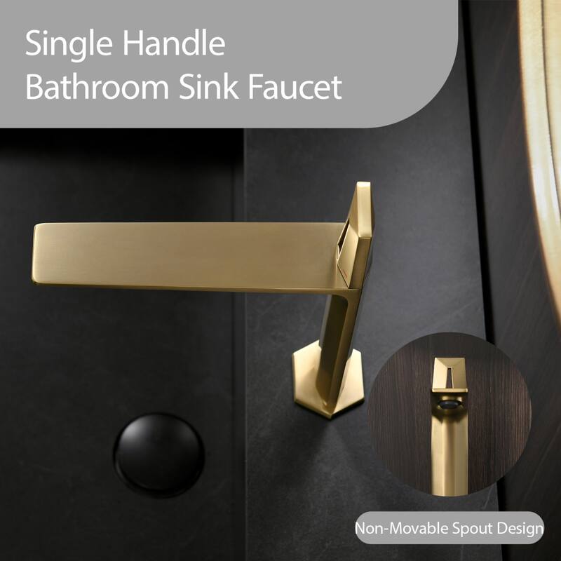 Brass Single Hole Bathroom Faucet, CUPC Certified 500K Leak-Proof, 1.97GPM with Red/Blue Handle (Brushed Gold/Matte Black)