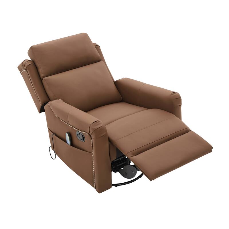 Christopher Knight Home - Modern Upholstered Swivel Recliner Chair with 8-Point Massage, Heating, and Storage Pocket