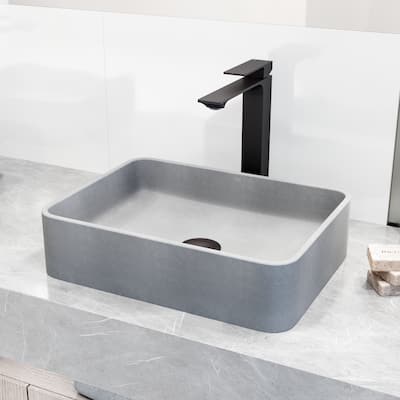 VIGO Segovia 16"L x 12"W Concrete Vessel Sink and Dunn 11"H Faucet Set