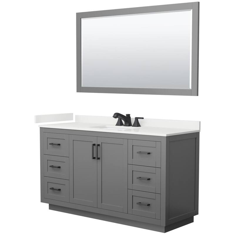 Wyndham Collection WCF292960S-QTZ-US3M58 Miranda 60" Free Standing - Dark Gray / White Quartz Top / Matte Black