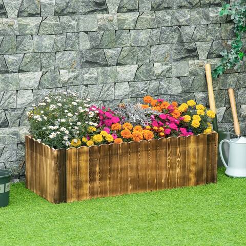 Outsunny Wooden Raised Bed Garden Flower Planter Box for Vegetables and Herbs, Rustic Scalloped Edge, 40"L x 16"W x 12"H