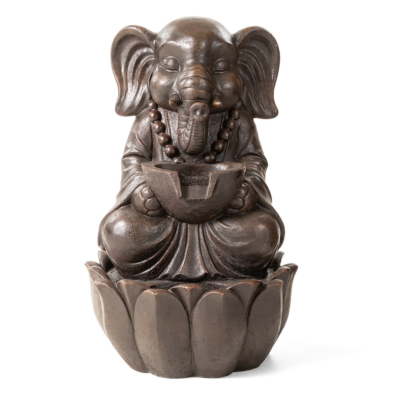 Glitzhome Polyresin Meditating Buddha Frog/Elephant Statue Outdoor Water Fountain with LED Lights