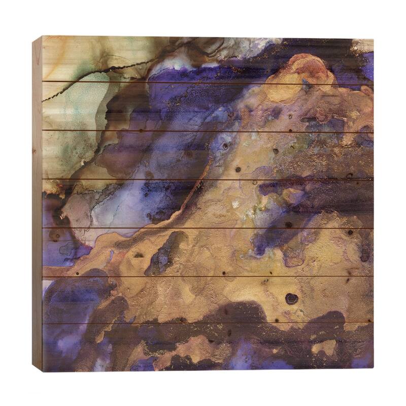 Purple And Gold Abstract Print On Wood by SpaceFrog Designs - Multi-Color - 26x26x1.5