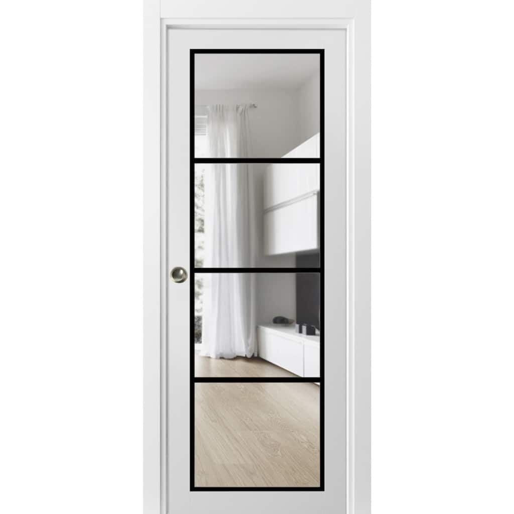 French Pocket Door 18x80 Lucia 2466 White Silk Kit Trims Rail